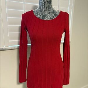 Red Ribbed Long Sleeve Sweater